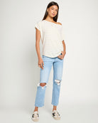 Lime Birch Stripe $|& SEAS Edgewater Off The Shoulder Stripe Tee - UGC On Fig