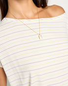 Lime Birch Stripe $|& SEAS Edgewater Off The Shoulder Stripe Tee - SOF Full Front