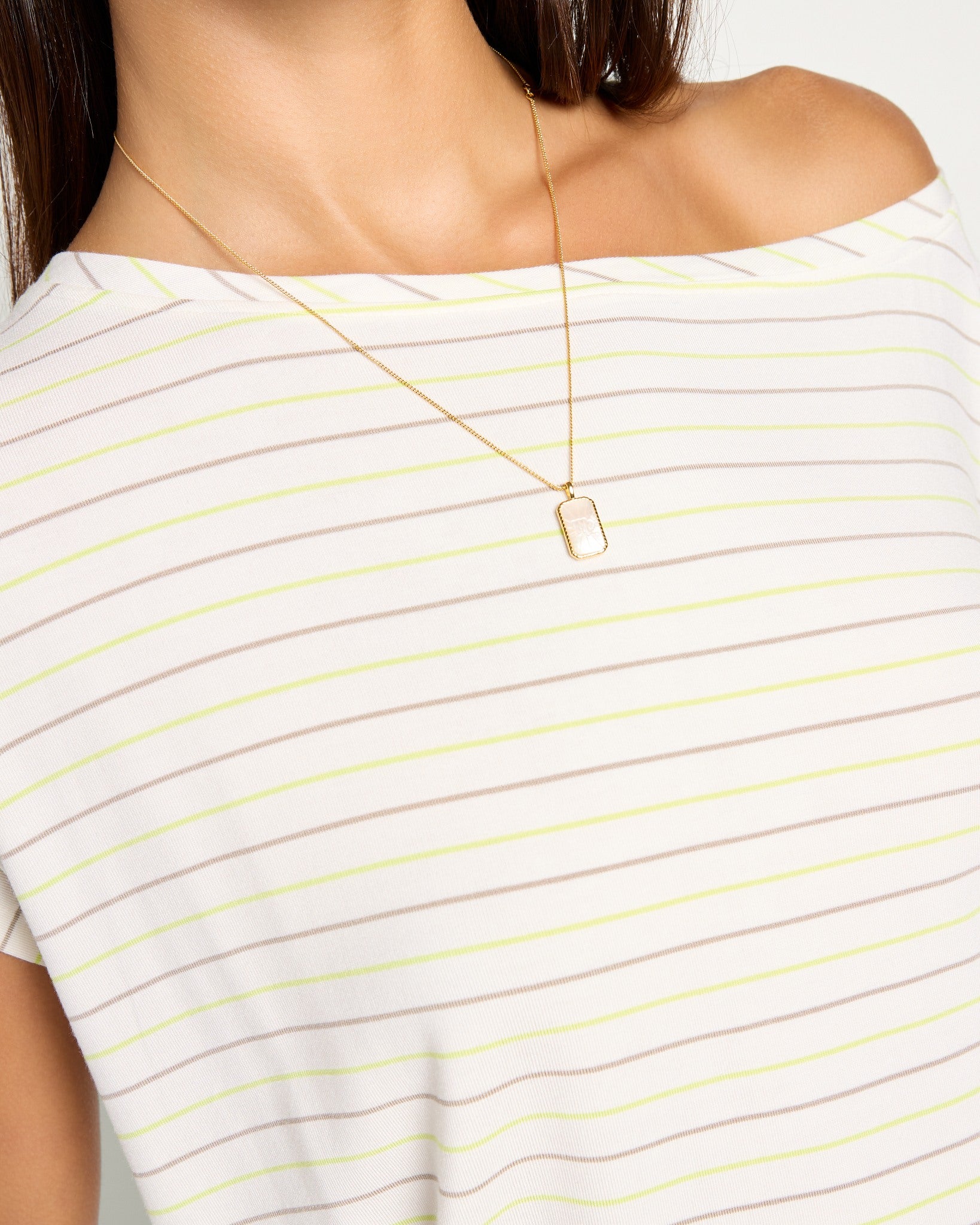 Lime Birch Stripe $|& SEAS Edgewater Off The Shoulder Stripe Tee - SOF Full Front