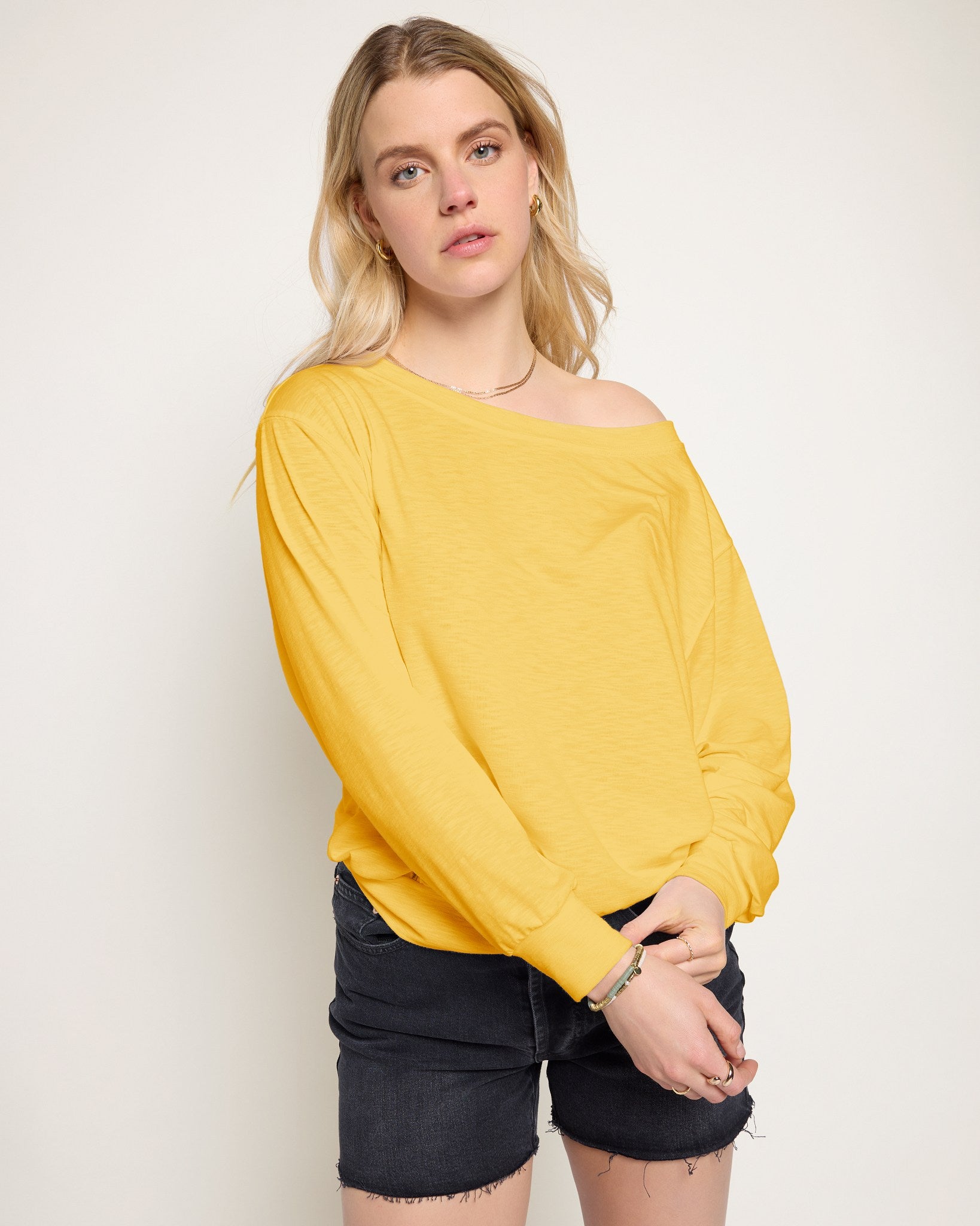 Golden $|& SEAS Brooksville Slub Off The Shoulder Top - SOF Front