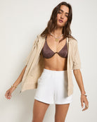 Oatmeal Heather $|& SEAS Short Sleeve Fleece Zip Up - SOF Full Front