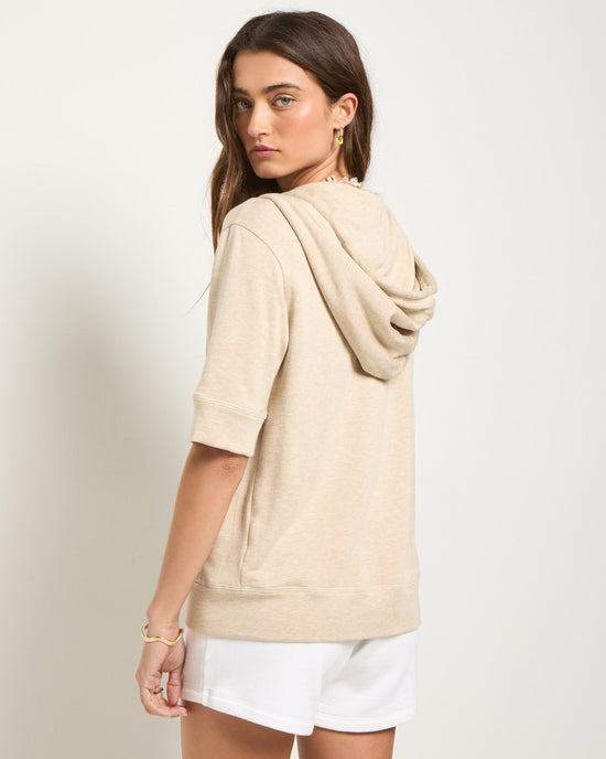 Oatmeal Heather $|& SEAS Short Sleeve Fleece Zip Up - SOF Back