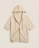 Oatmeal Heather $|& SEAS Short Sleeve Fleece Zip Up - Hanger Detail