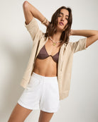 Oatmeal Heather $|& SEAS Short Sleeve Fleece Zip Up - SOF Front