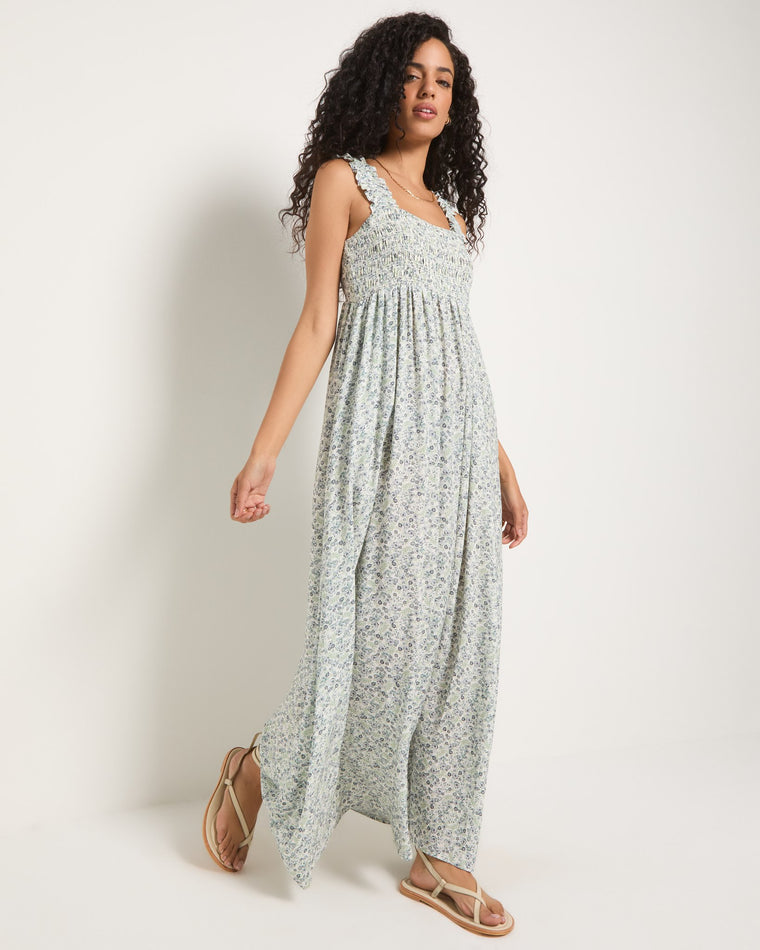 Cream Floral $|& SEAS Printed Serene Smocked Maxi Dress - VOF Side