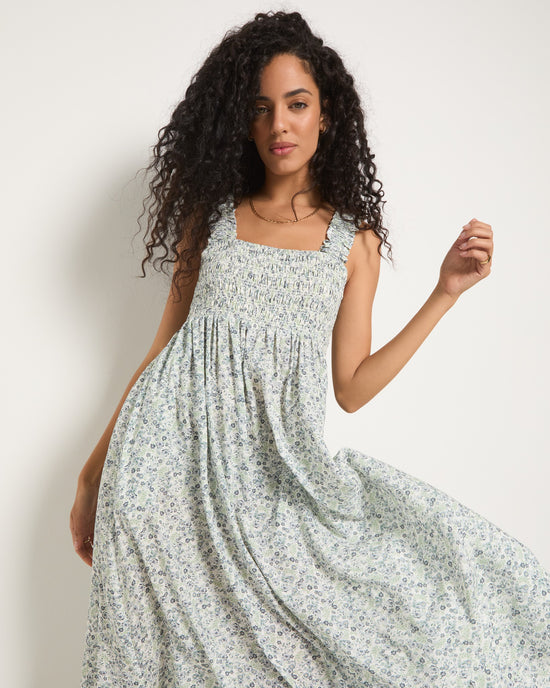 Cream Floral $|& SEAS Printed Serene Smocked Maxi Dress - SOF Front