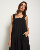 Black $|& SEAS Serene Smocked Maxi Dress - VOF Front