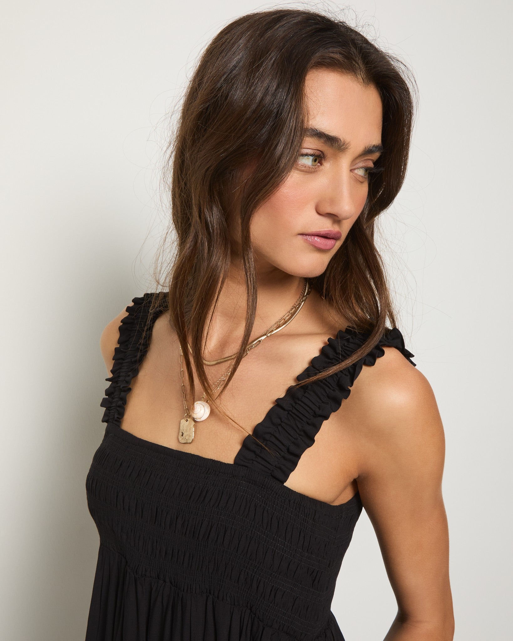 Black $|& SEAS Serene Smocked Maxi Dress - SOF Full Front