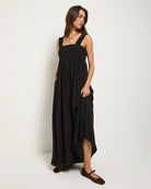 Black $|& SEAS Serene Smocked Maxi Dress - SOF Front