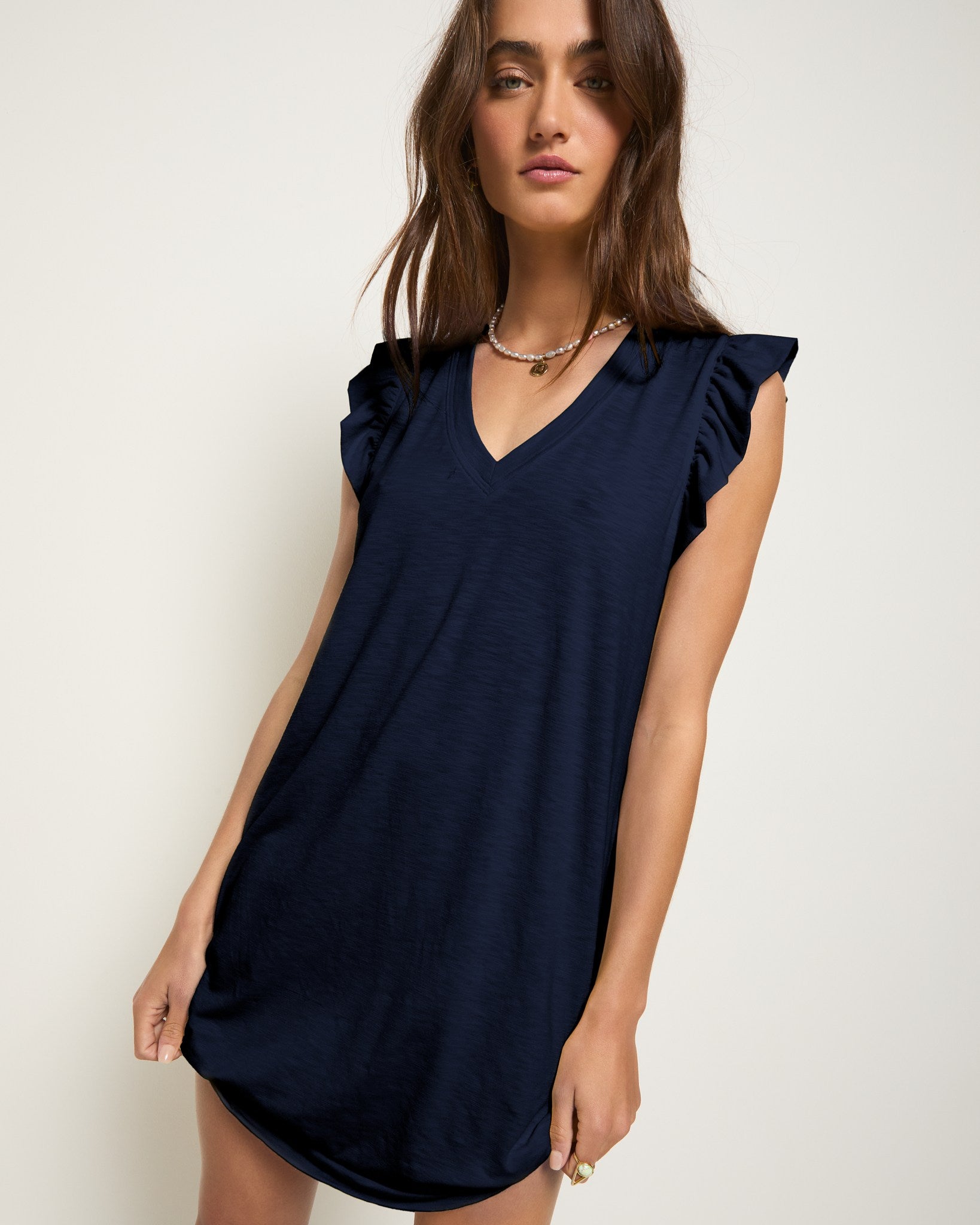 Sapphire $|& SEAS Bliss Ruffle Sleeve Short Dress - SOF Front