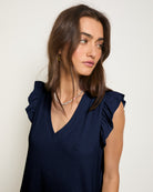 Sapphire $|& SEAS Bliss Ruffle Sleeve Short Dress - SOF Full Front