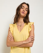 Golden $|& SEAS Bliss Ruffle Sleeve Short Dress - SOF Full Front