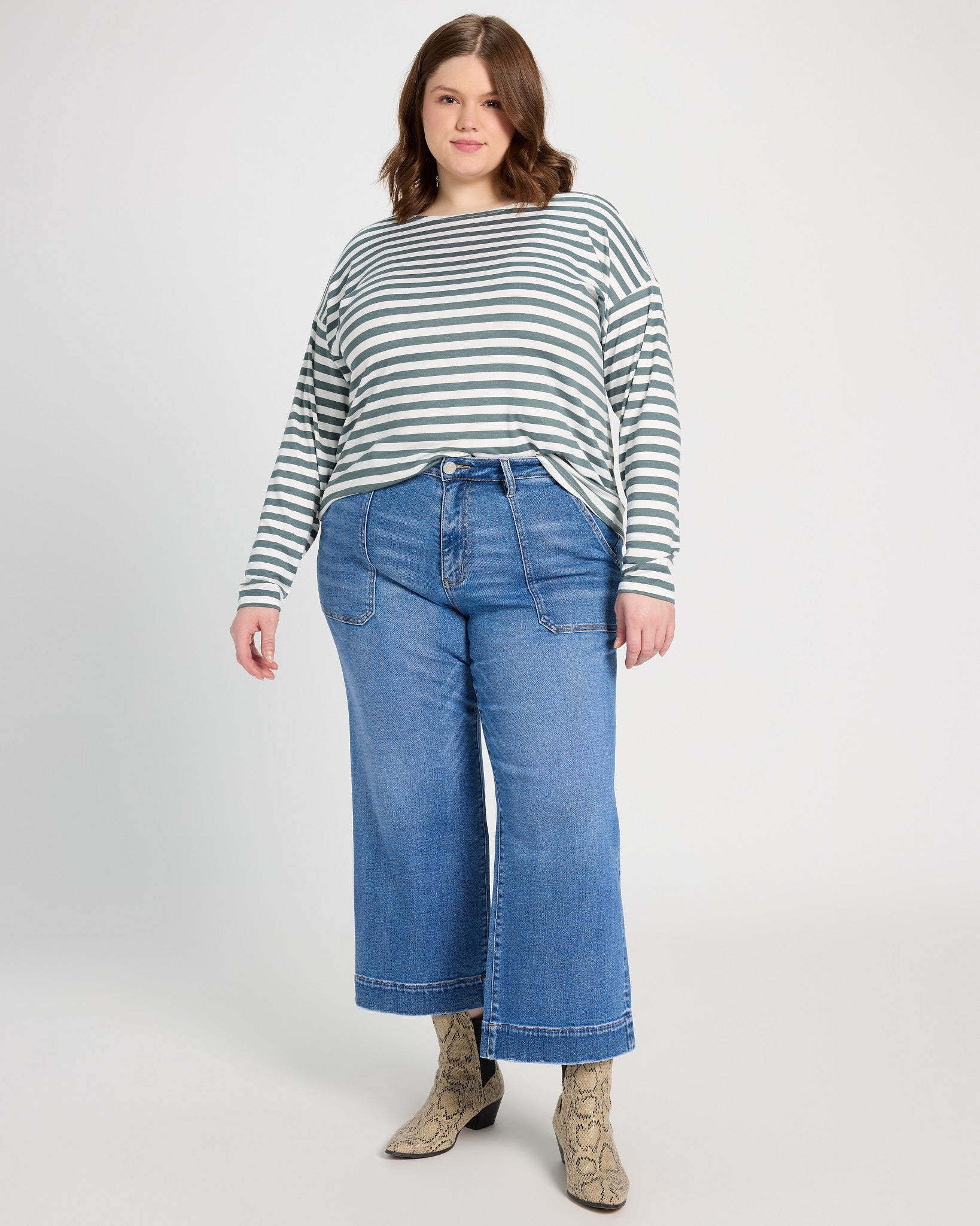 Ivory/Dusty Teal $|& Bobeau French Bateau Butter Top - UGC On Fig
