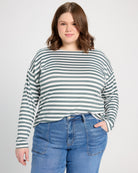 Ivory/Dusty Teal $|& Bobeau French Bateau Butter Top - SOF Front