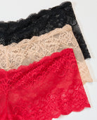 Black/Sand/Tango Red $|& Montelle Lace Cheeky Boyshort 3 Pack