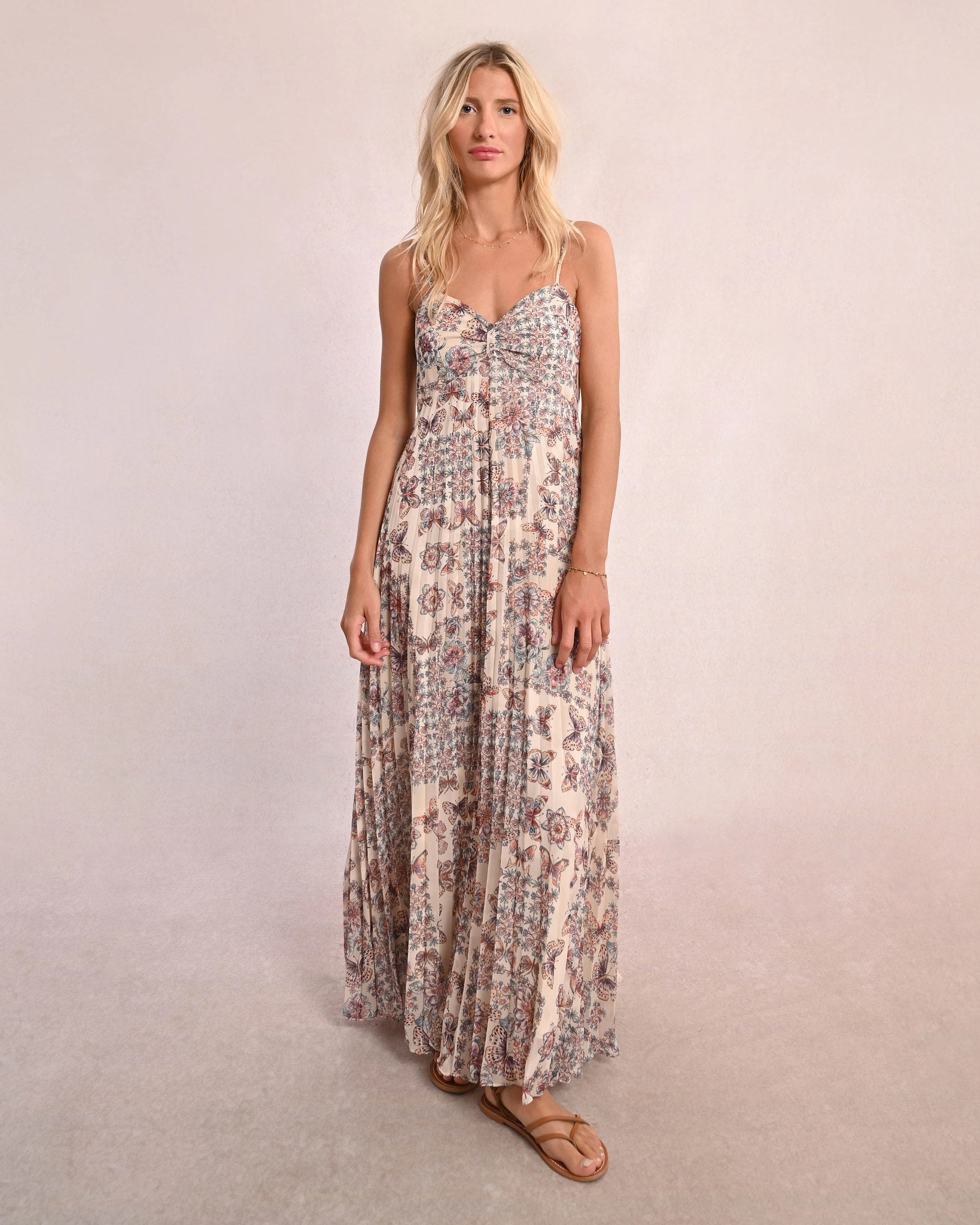 Cream Capucine $|& Molly Bracken Printed Maxi Dress with Sweetheart Neckline - VOF Front