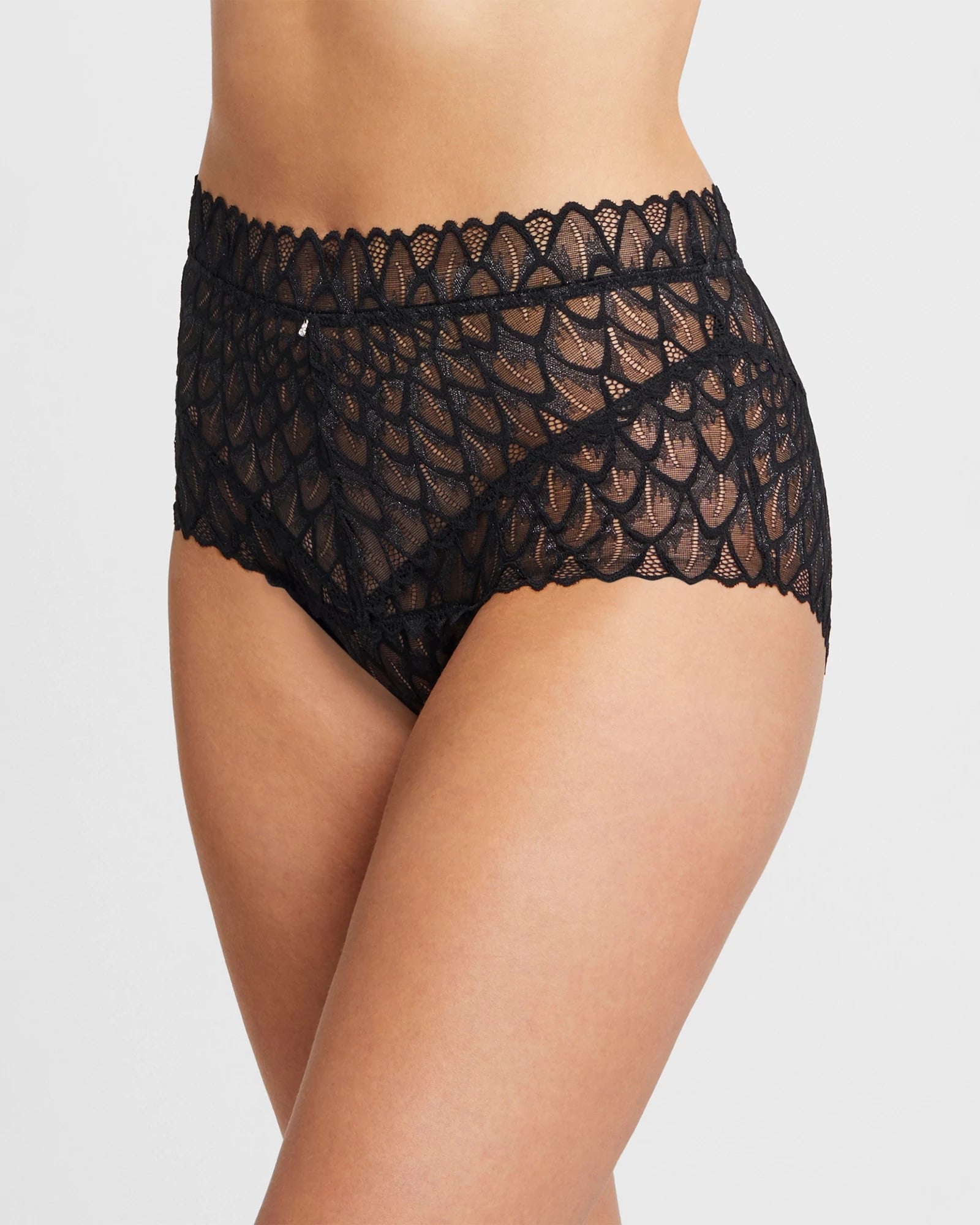 Black $|& Montelle Lacy High Waist Brief - VOF Detail