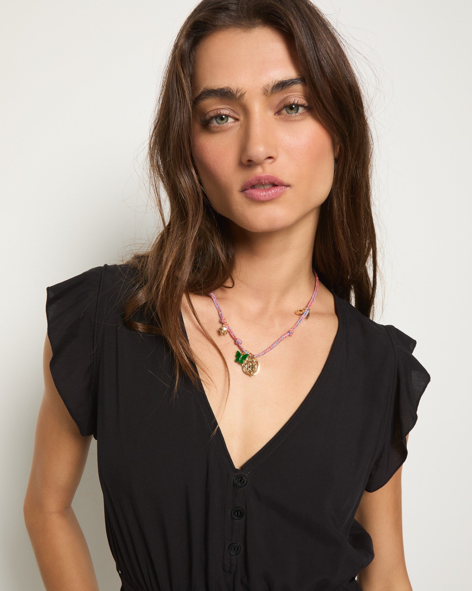 Black $|& SEAS Newport Ruffle Short Dress - VOF Side