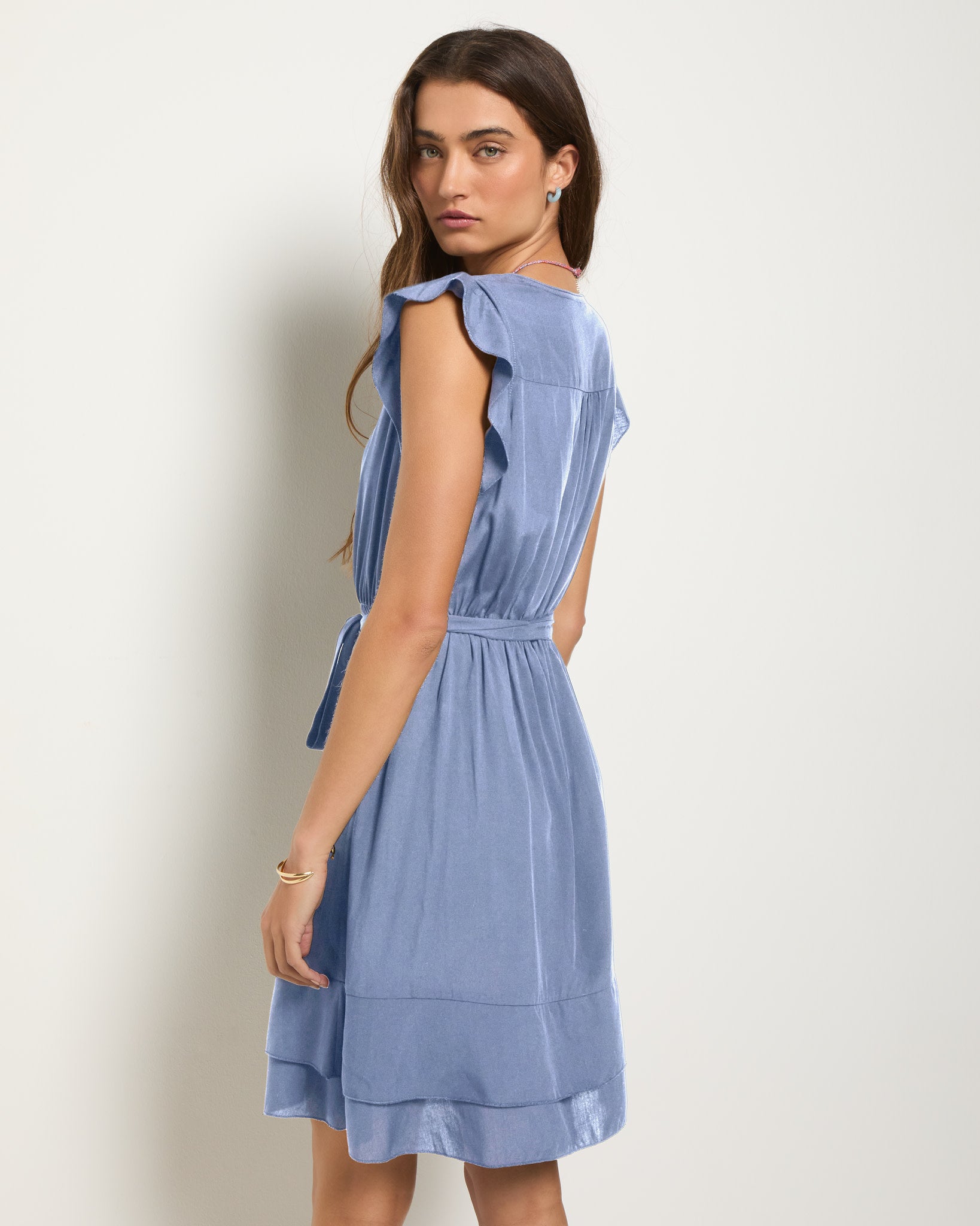 Pacific Sky $|& SEAS Newport Ruffle Short Dress - SOF Back