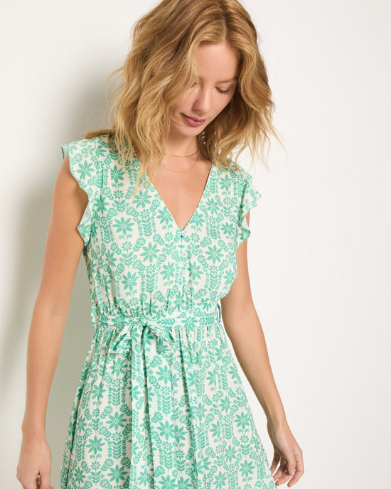 Green Apple Floral $|& SEAS Printed Newport Ruffle Short Dress - VOF Side