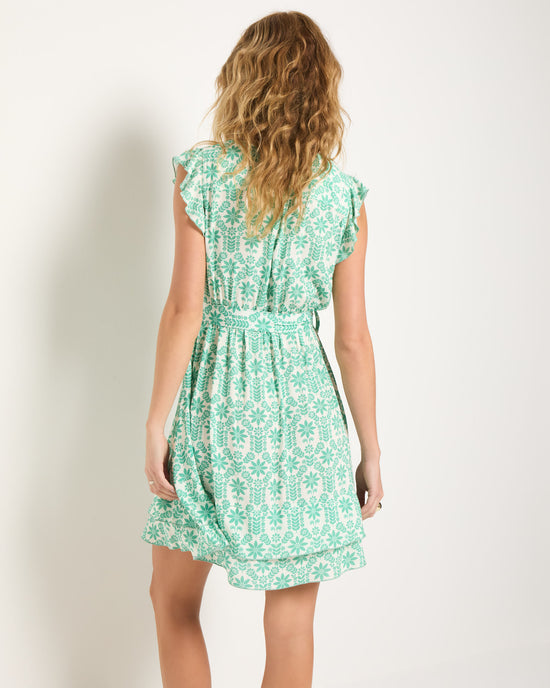 Green Apple Floral $|& SEAS Printed Newport Ruffle Short Dress - SOF Back