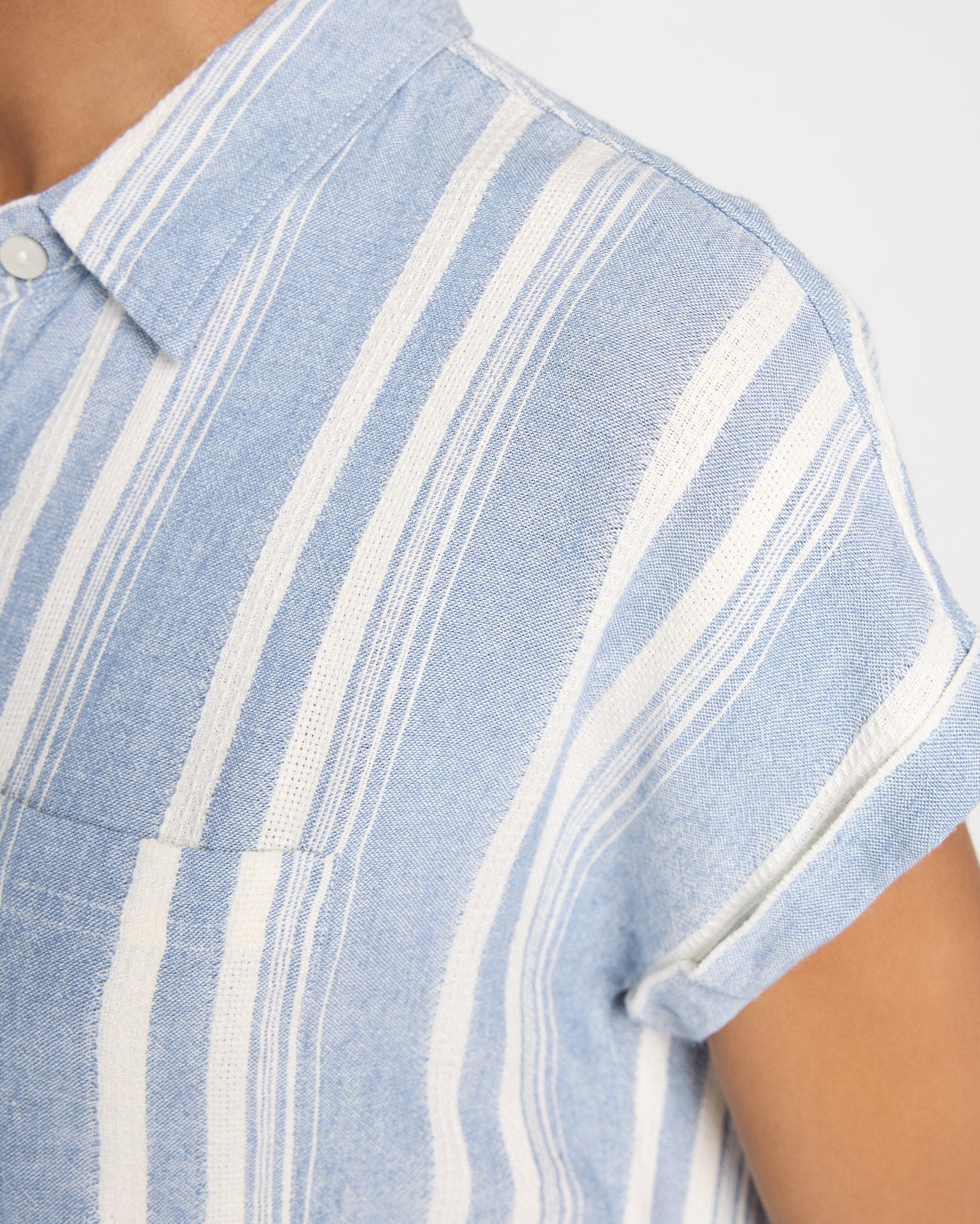 Ivory Blue $|& Thread & Supply Benny Button Front Shirt - SOF Full Front