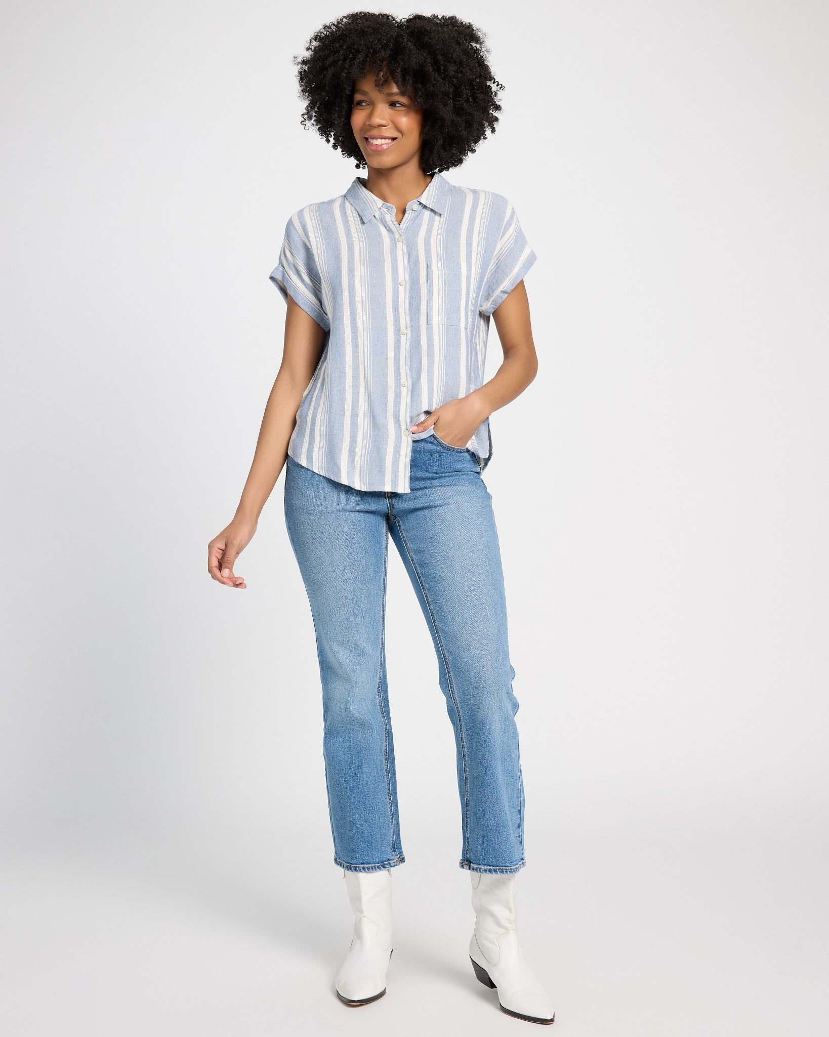 Ivory Blue $|& Thread & Supply Benny Button Front Shirt - UGC On Fig
