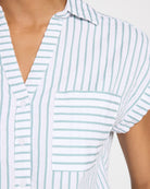 White Green $|& Thread & Supply Marina Short Sleeve Striped Button Front Shirt - SOF Full Front