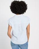 White Green $|& Thread & Supply Marina Short Sleeve Striped Button Front Shirt - SOF Back