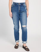 Medium Dark Blue $|& Vervet High Rise Distressed Cropped Skinny Jeans - SOF Front
