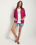 Magenta $|& SEAS Short Sleeve Fleece Zip Up - VOF Side