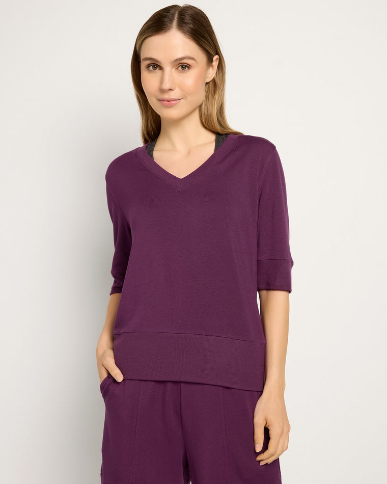 Amethyst $|& Interval Flex Fleece Short Sleeve Top - SOF Front