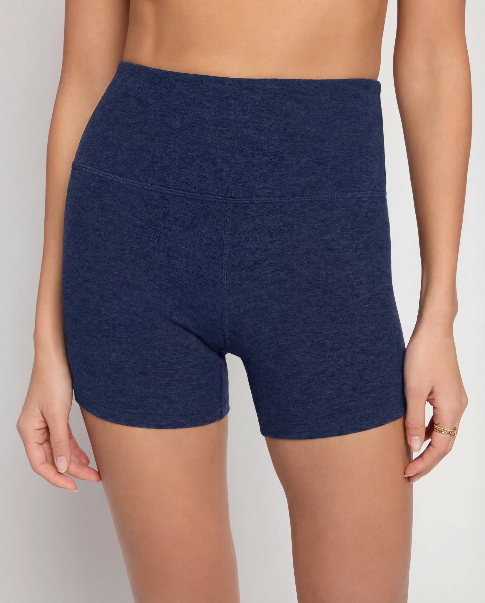 Ink Navy Heather $|& Interval FlowHeather Sculpt Bike Short - SOF Front