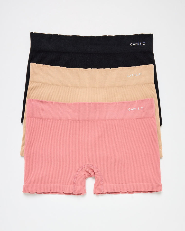 Black/Porcelain/Dusty Rose $|& Capezio Seamless Ribbed Boy Short 3 Pack