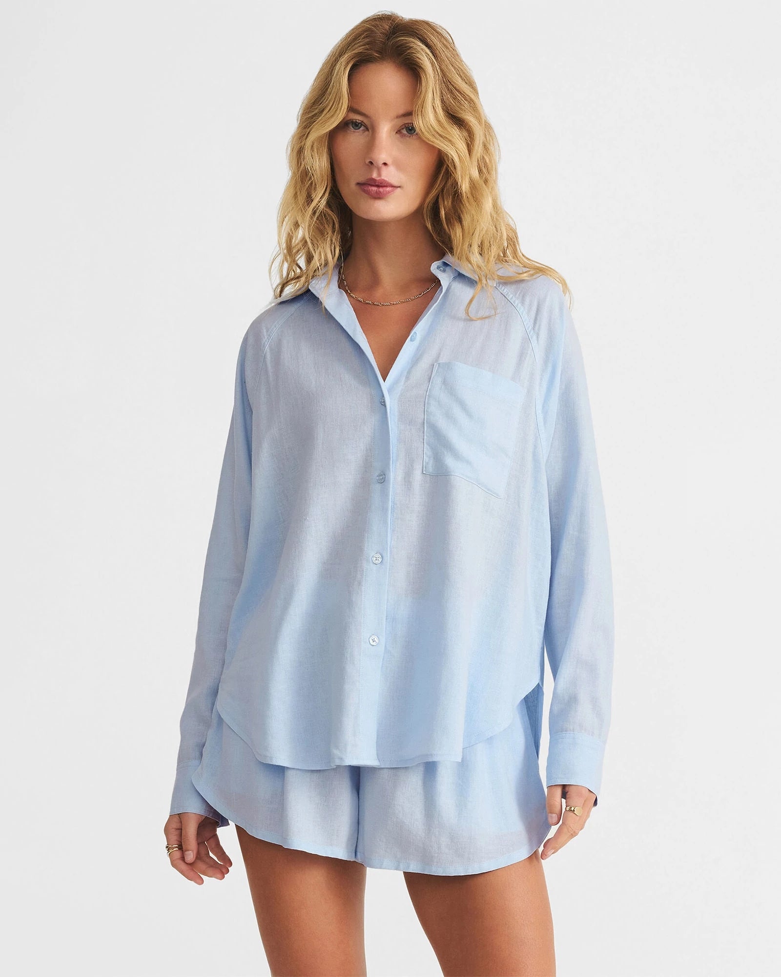 Saltwater $|& Z Supply The Perfect Linen Top - VOF Detail