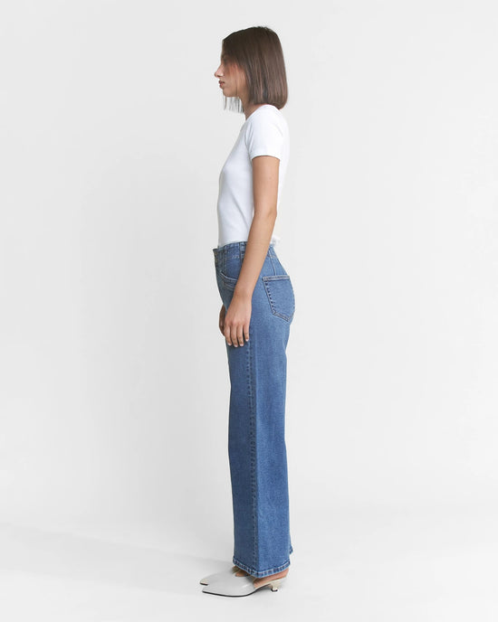 Medium Wash Blue $|& Mica Denim Super High Rise Wide Leg Jean With Double Button - VOF Side