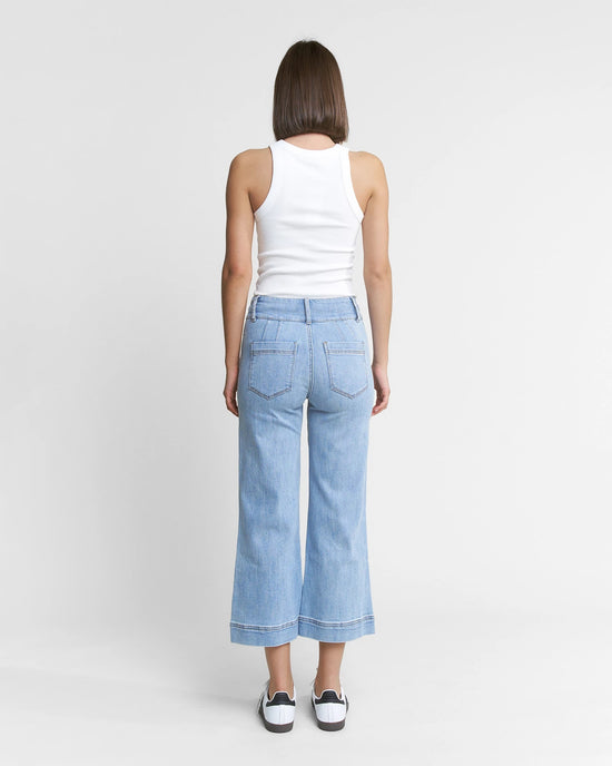 French Light Blue $|& Mica Denim Super High Rise Seamed Wide Leg Jeans - VOF Back