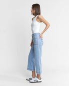 French Light $|& Mica Denim Super High Rise Seamed Wide Leg Jeans - VOF Side