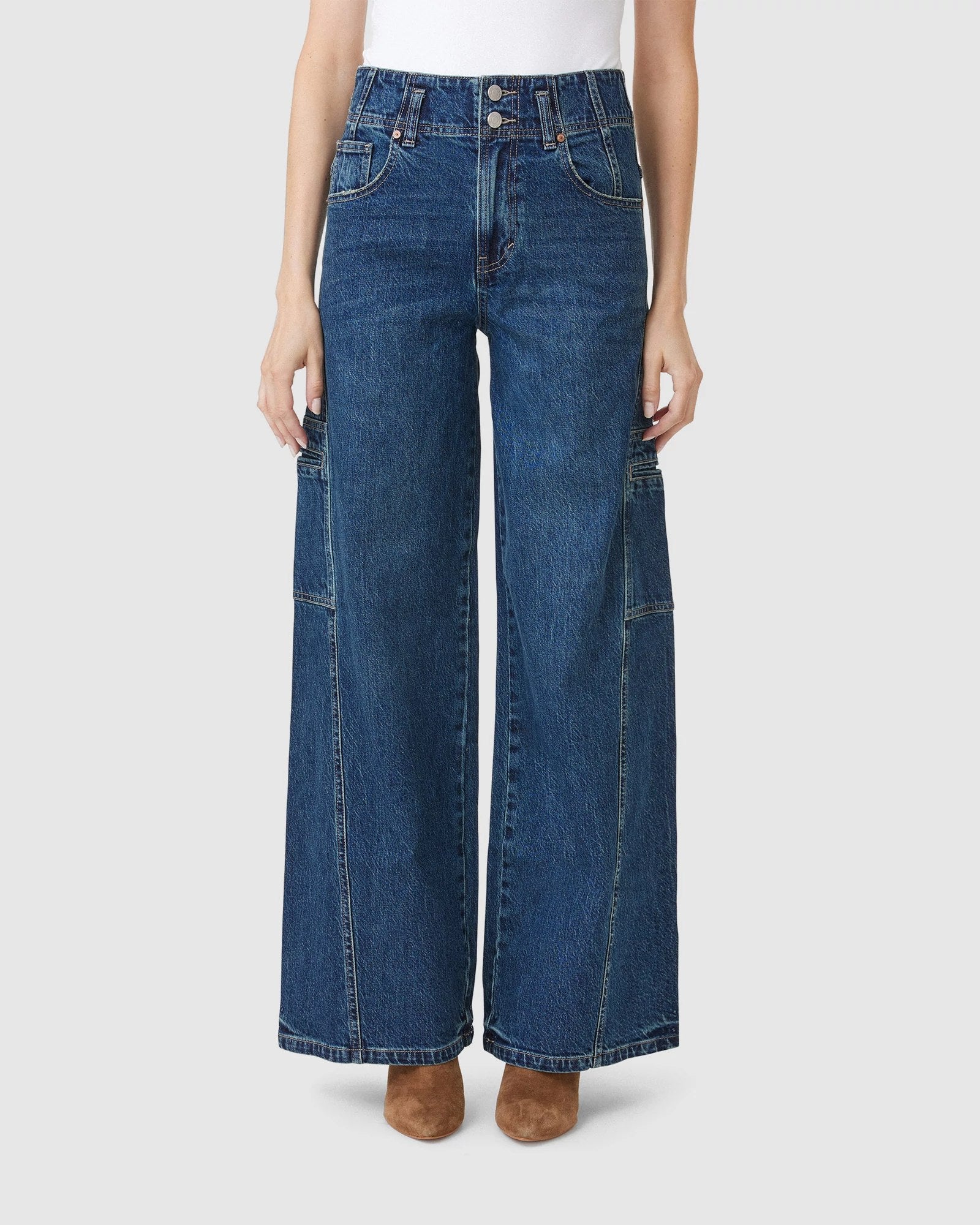 Tide Blue $|& Habitual Extra Wide Leg Cargo Jeans - VOF Front