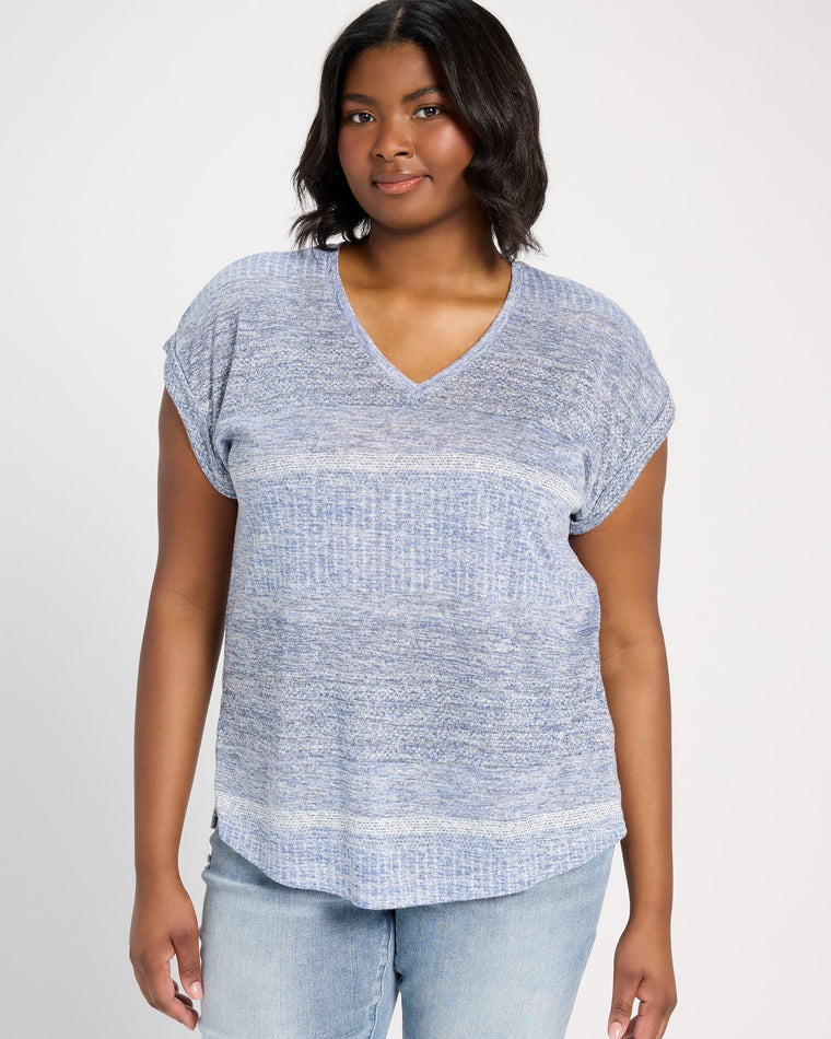 Blue Combo $|& Bobeau Striped Short Sleeve Tee - SOF Front