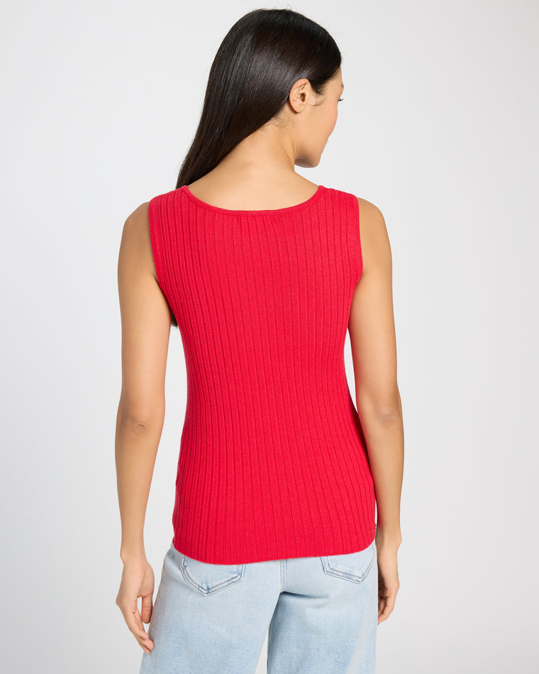 Red $|& Tea N Rose Scoop Neck Solid Tank - SOF Back