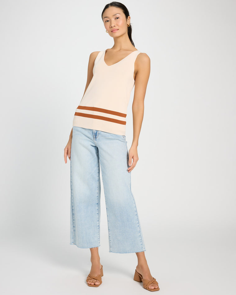 Cream/Brown $|& Tea N Rose V-Neck Sleeveless Striped Bottom Tank - UGC On Fig