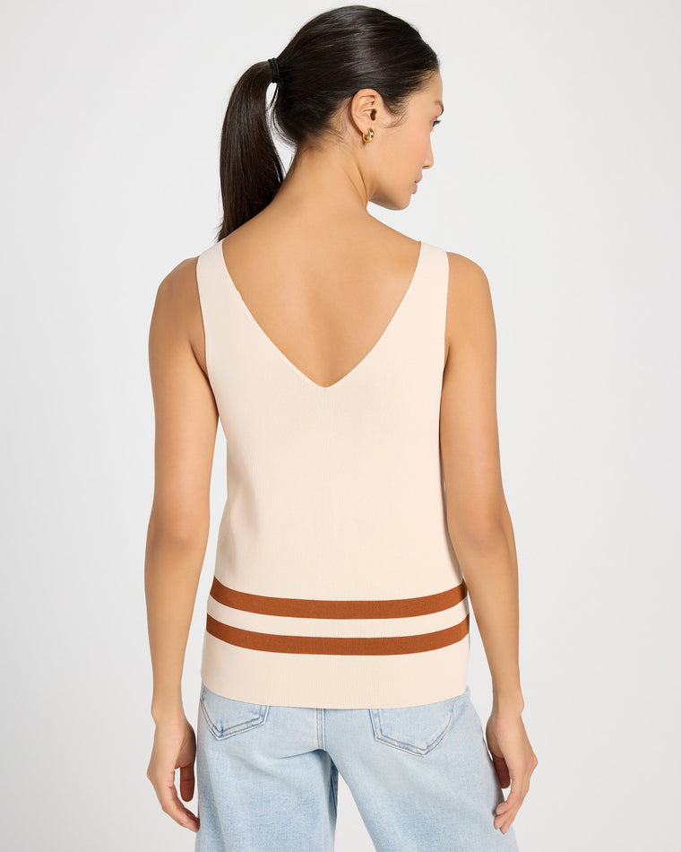 Cream/Brown $|& Tea N Rose V-Neck Sleeveless Striped Bottom Tank - SOF Back