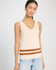V-Neck Sleeveless Striped Bottom Tank