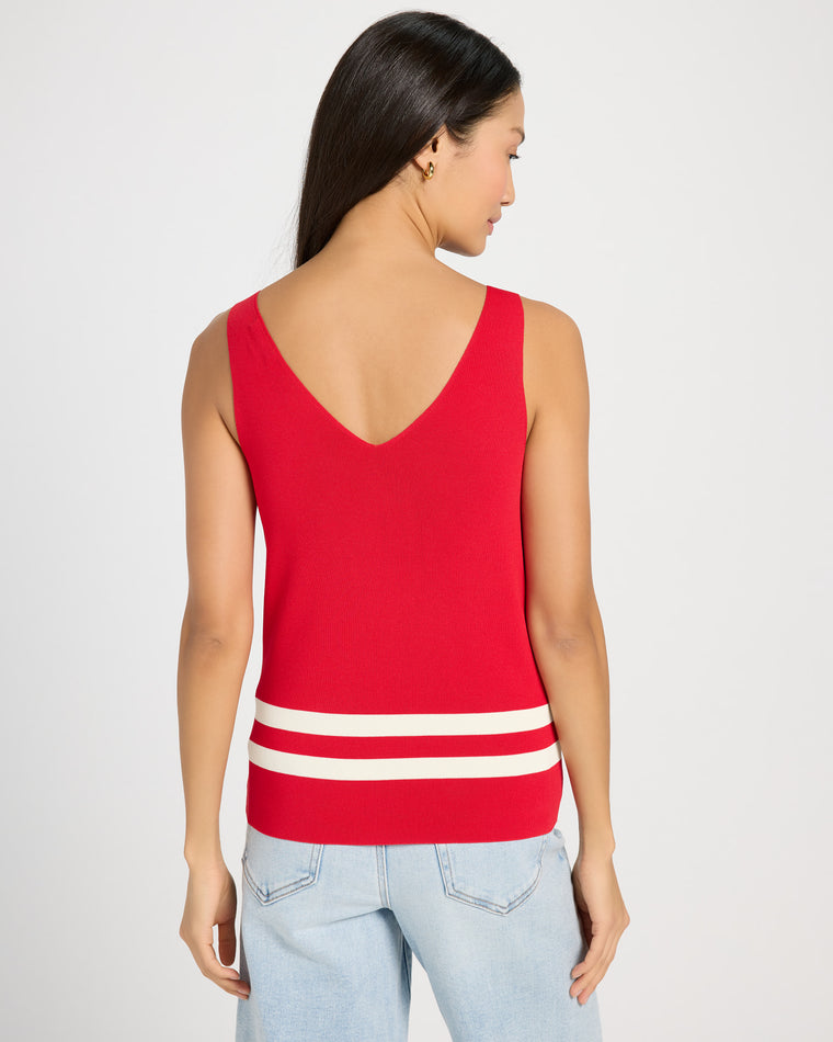 Scarlet/Ivory Red $|& Tea N Rose V-Neck Sleeveless Striped Bottom Tank - SOF Back