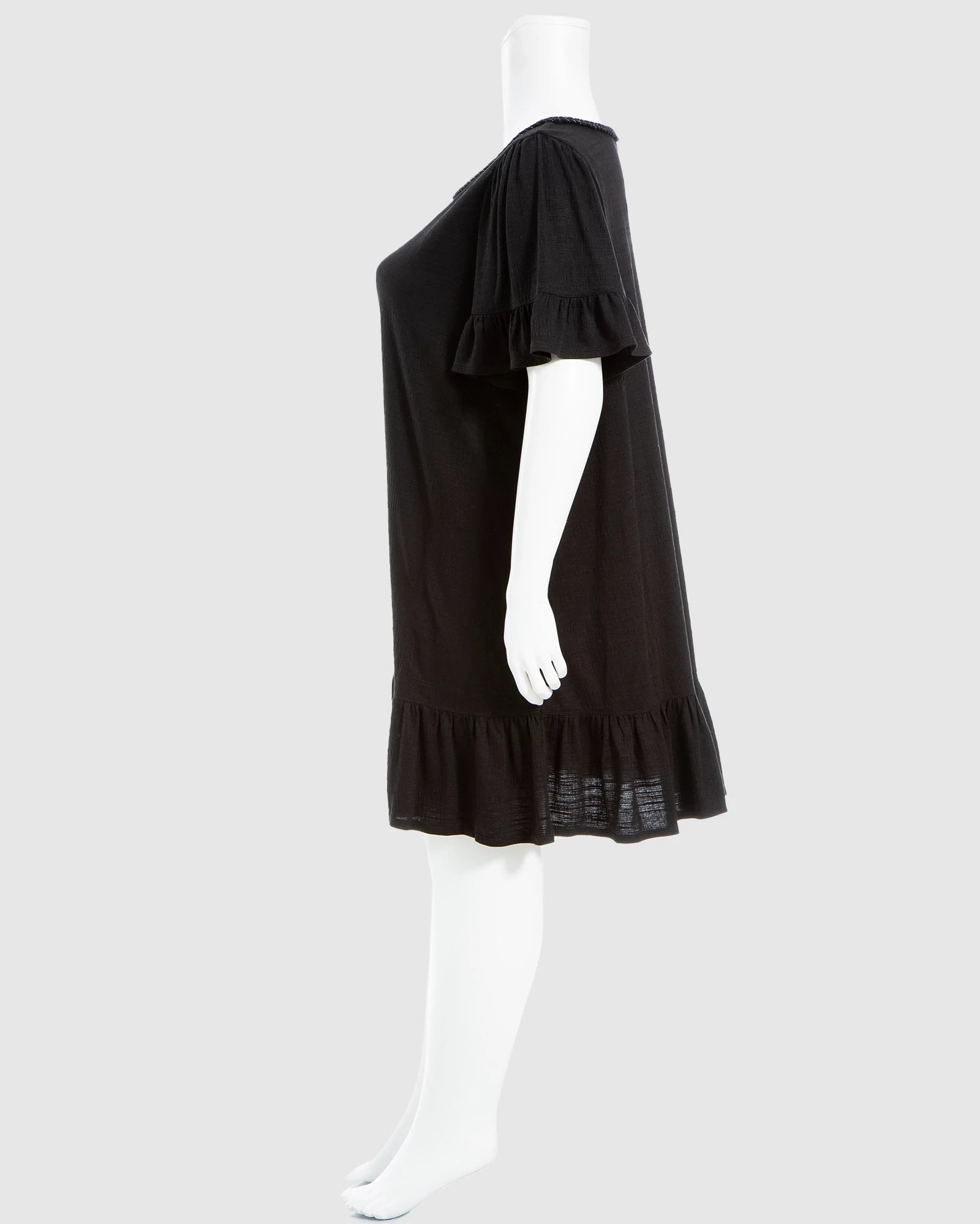 Black $|& Max Studio Short Ruffle Sleeve Short Dress - Hanger Front