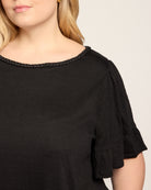 Black $|& Max Studio Short Ruffle Sleeve Short Dress - SOF Full Front