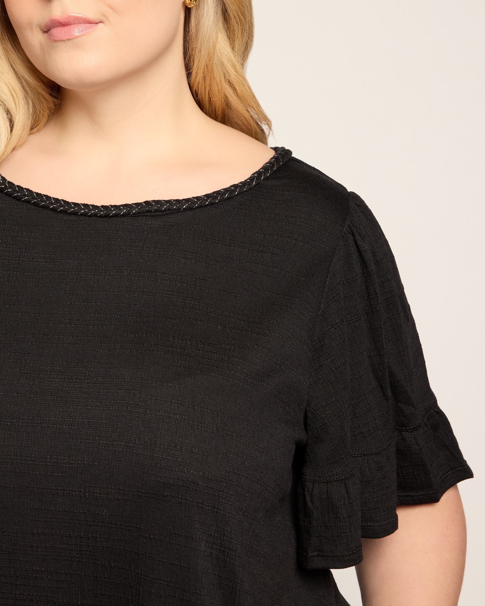 Black $|& Max Studio Short Ruffle Sleeve Short Dress - SOF Full Front
