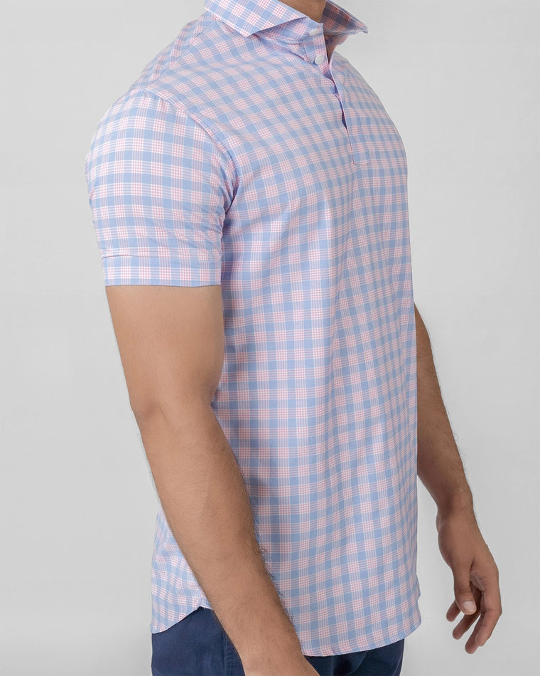 Blue $|& Brisk Blue Pink Checkered Performance Stretch Half - Hanger Front