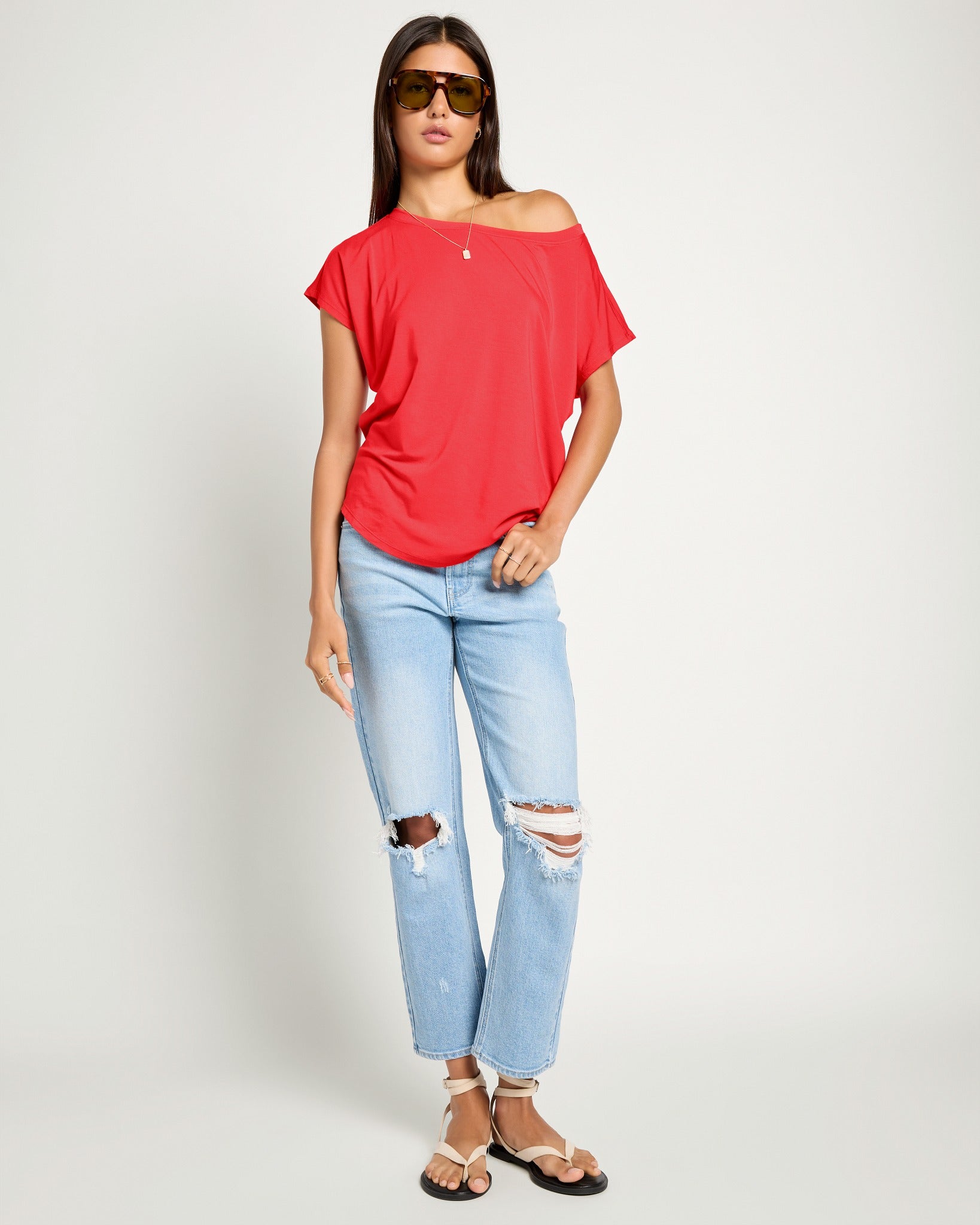 Pomegranate $|& SEAS Edgewater Off The Shoulder Tee - UGC On Fig